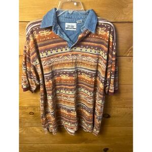 Zip Code Men's Medium Southwest Aztec Print Shirt Denim Collar Casual Top Vitage